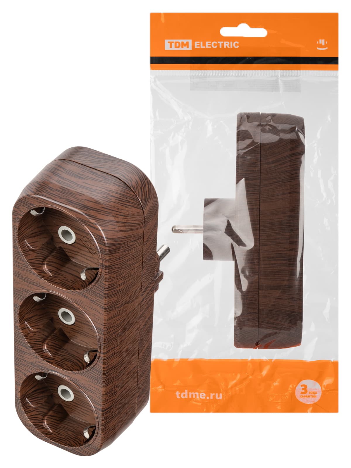 Блок на 3 гнезда 2П+З плоский 16А 250B "Эко" (бук) TDM