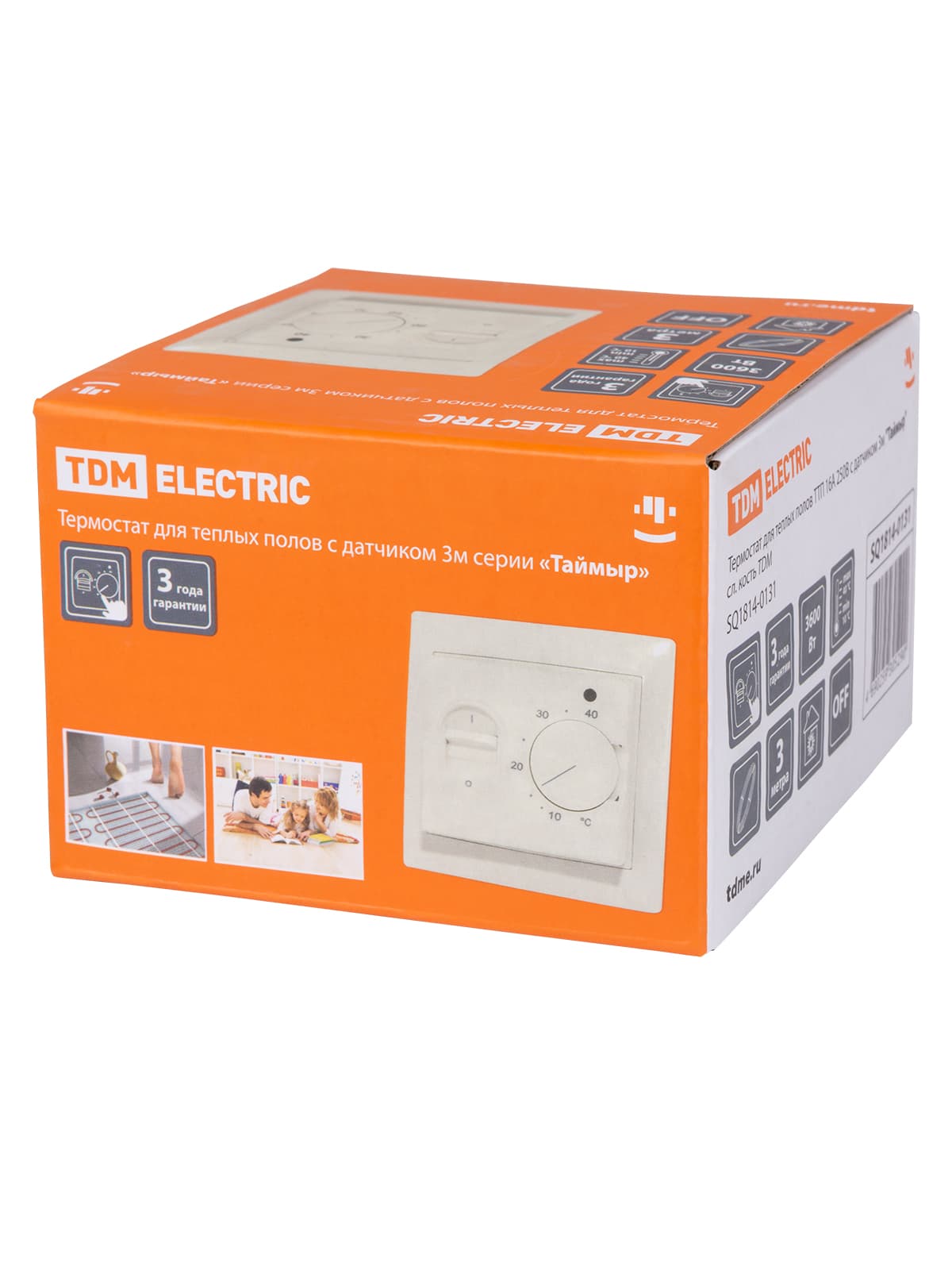 Термостат для теплых полов ТТП 16А 250В с датчиком 3м "Таймыр" белый TDM