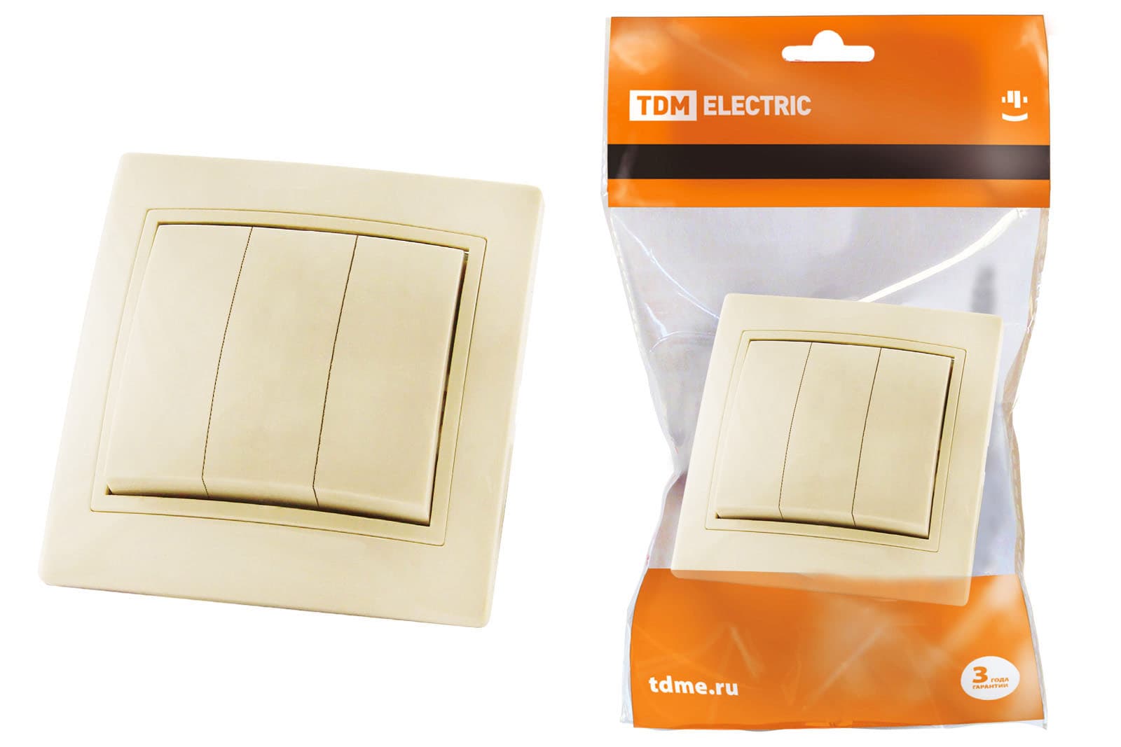 Выключатель 3 кл. 10А (основание пластик) сл. кость "Таймыр" TDM