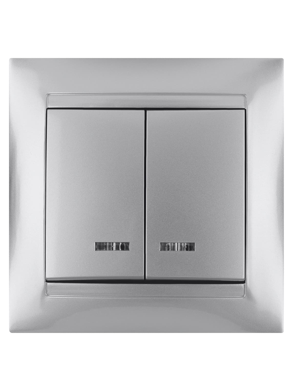 Выключатель 2 кл. с подсветкой 10А серебр. металлик "Лама" TDM