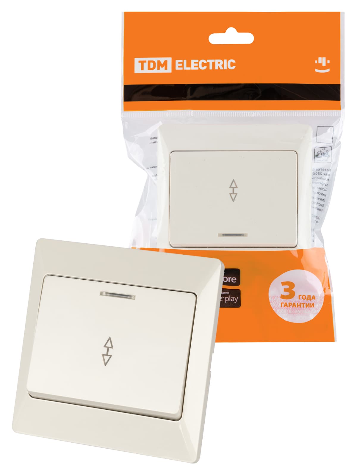 Выключатель 1 кл. на 2 направления с подсветкой 10А сл. кость "Ильмень"   TDM