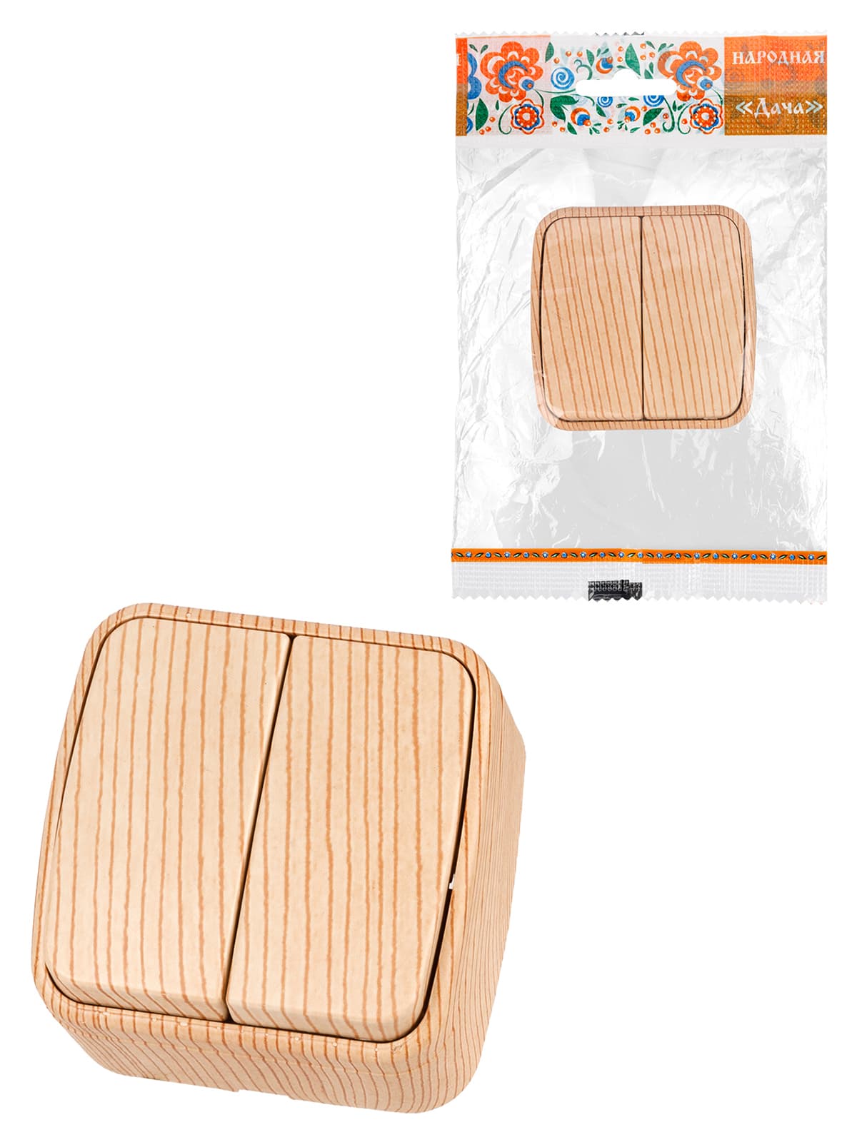 Выключатель 2-кл. открытой установки IP20 10А, сосна "Дача" Народная