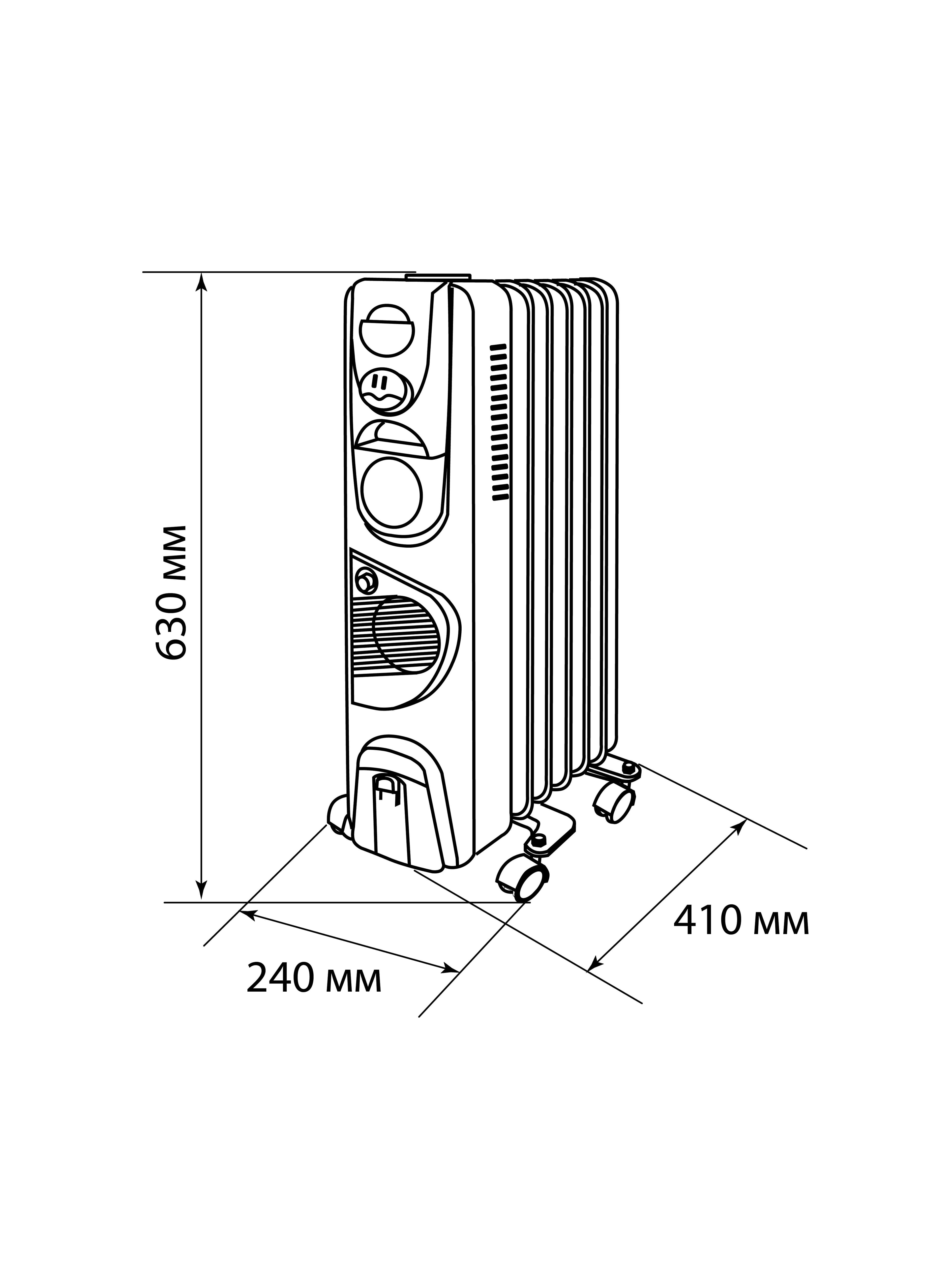 Масл. обогрев. МО-9ТВ, 2000 Вт, 9 сек, вент, регул. мощн. (800/1200/2000+400 Вт), термостат, TDM