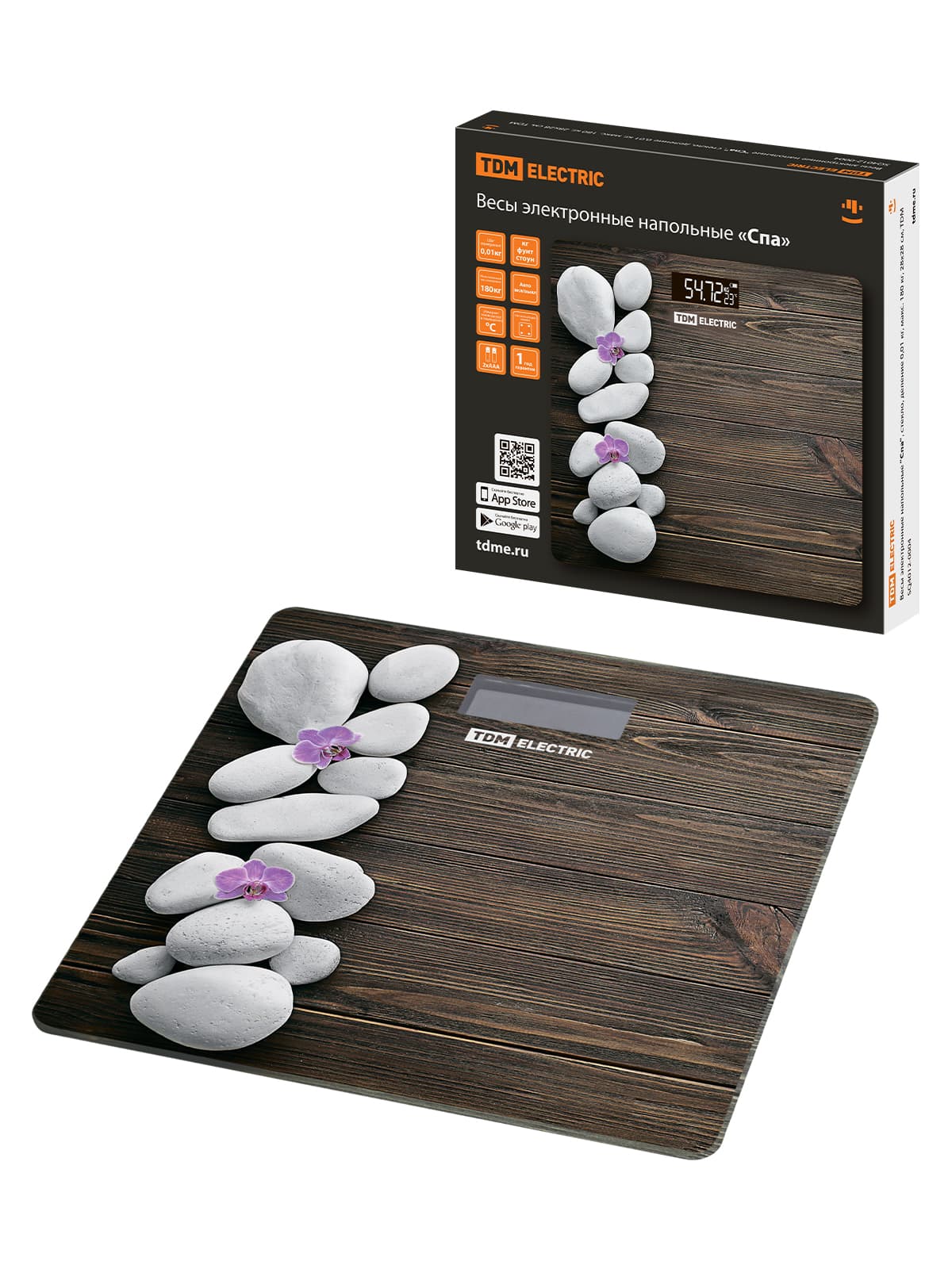 Весы электронные напольные "Спа", стекло, деление 0,01 кг, макс. 180 кг, 28х28 см, TDM