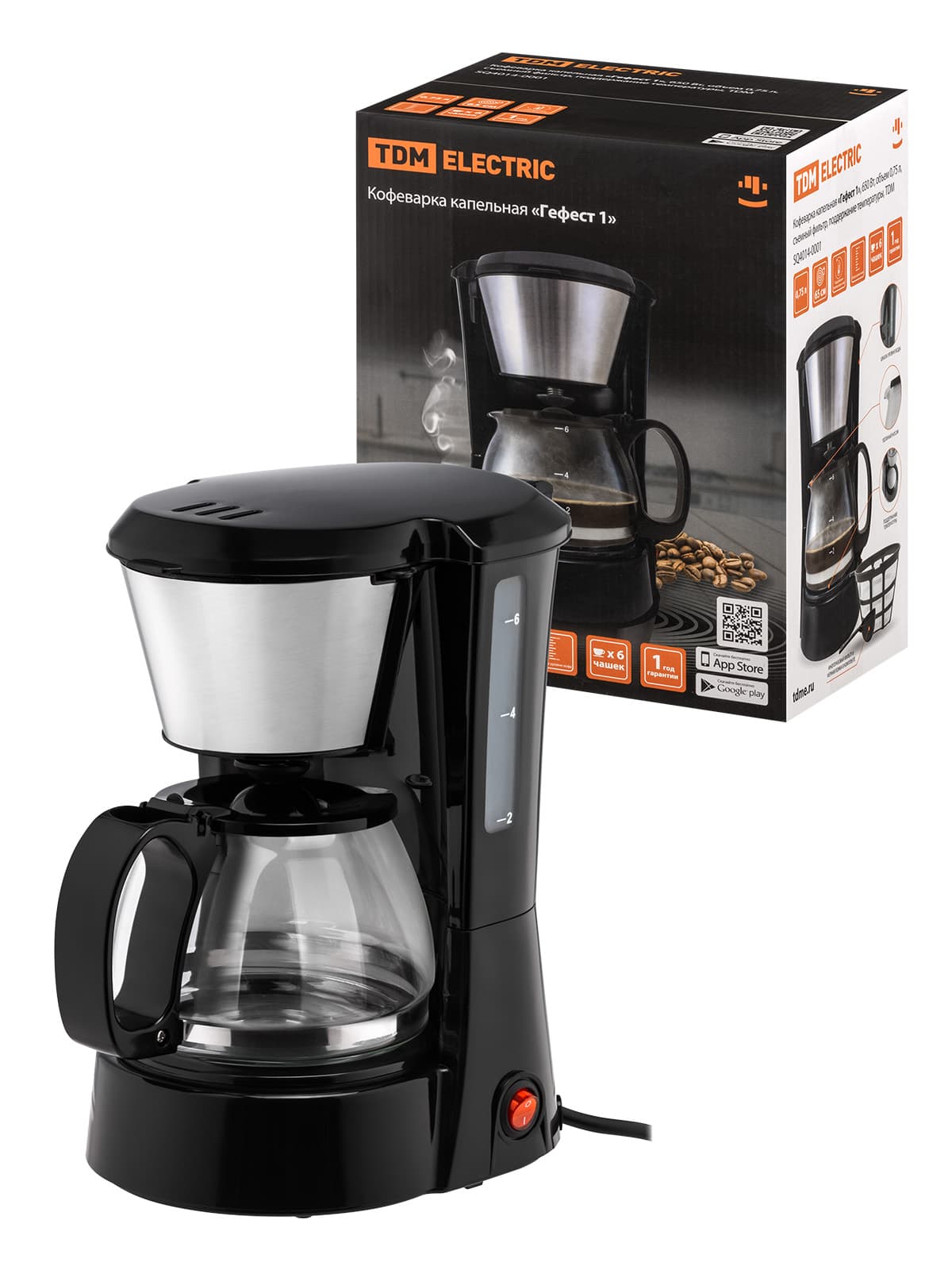Кофеварка капельная «Гефест 1», 650 Вт, объем 0,75 л, съемный фильтр, поддержание температуры, TDM