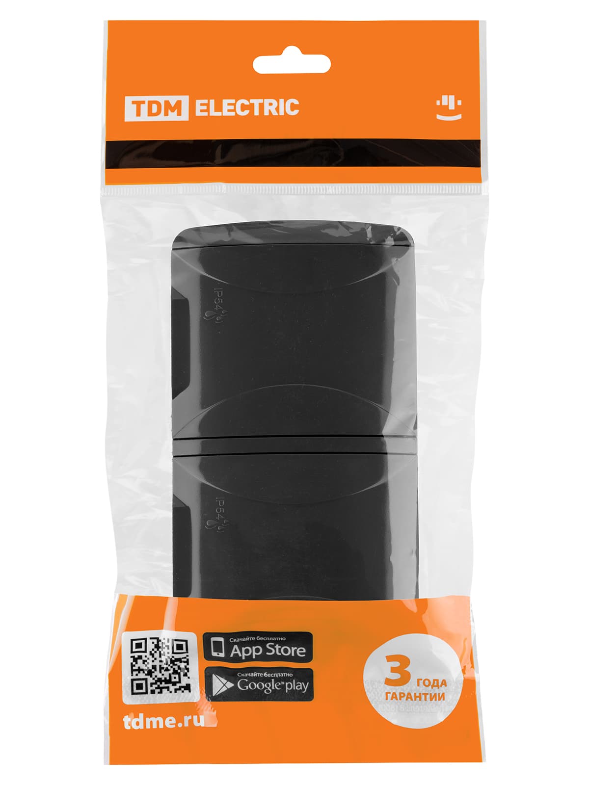 Розетка двойная 2П+3 открытой установки IP54 16А с крышкой графит "Селигер" TDM