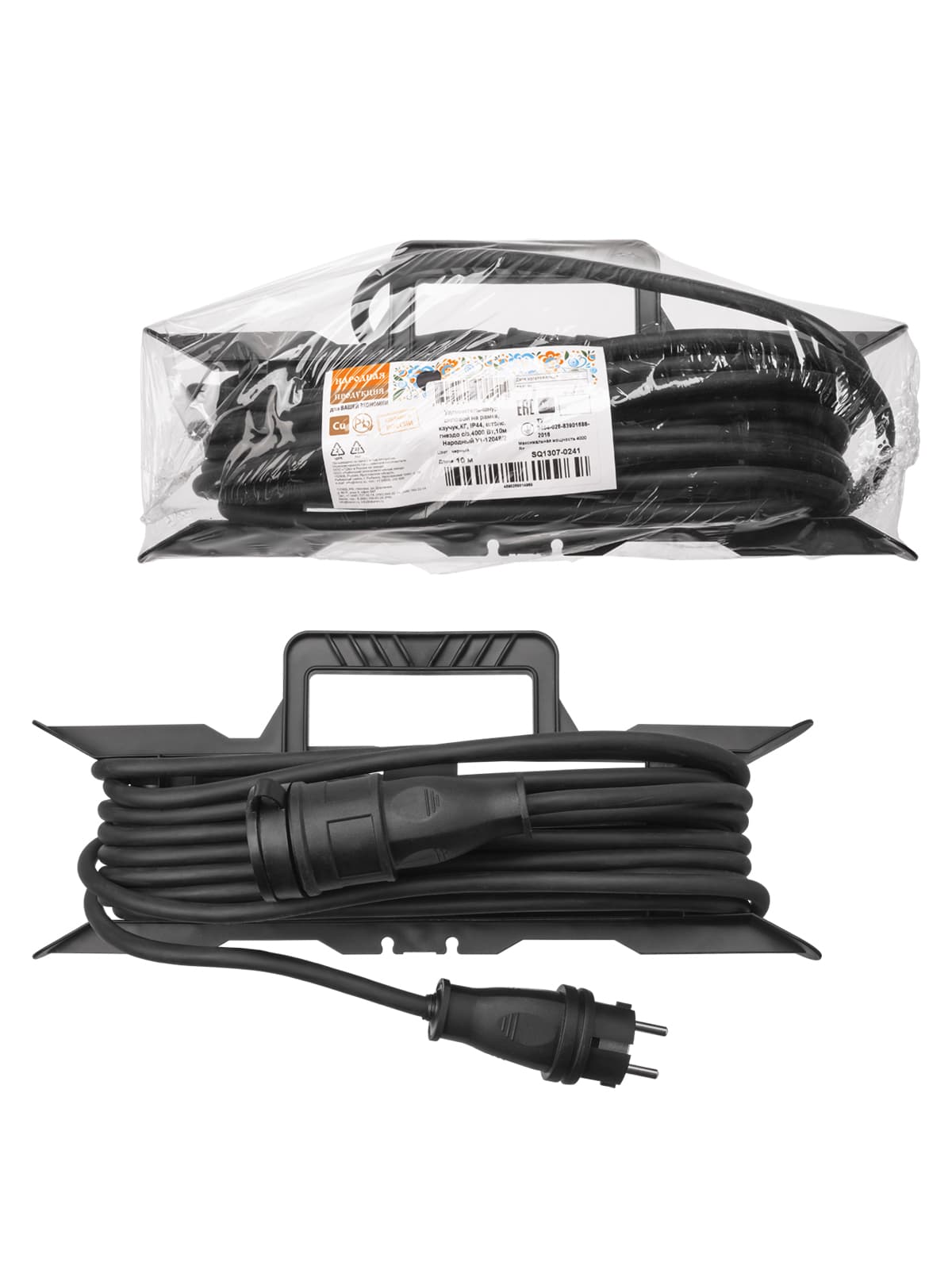 Удлинитель-шнур силовой на рамке, каучук, КГ, IP44, штепс. гнездо с/з, 4000 Вт, 10 м Народный У1-12048 (Ун1 130 0001)