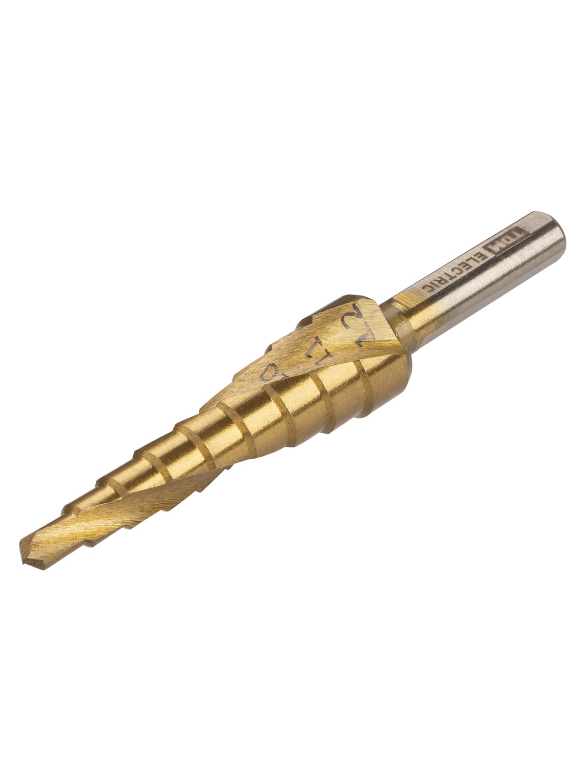 Сверло по металлу ступенчатое, 4-12 мм, 9 ступеней, нитрид., HSS, цилиндр. хв., "Рубин" TDM