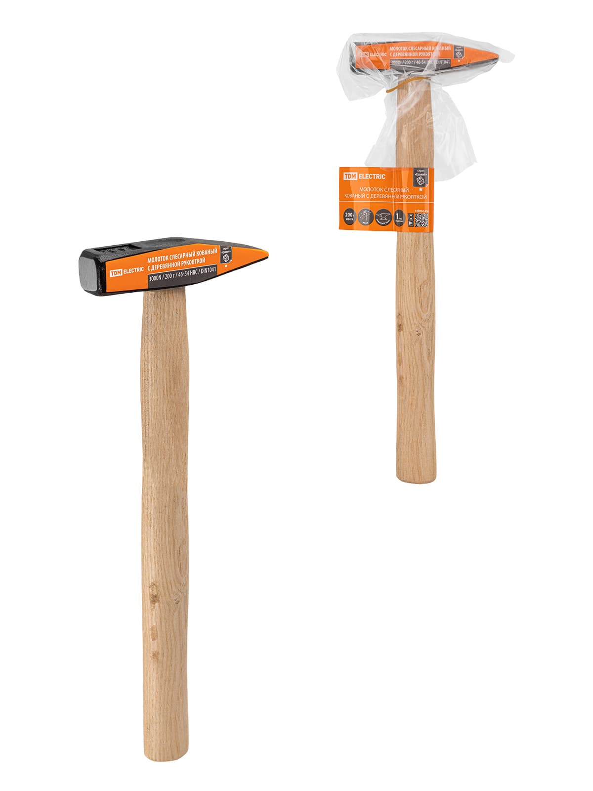 Молоток слесарный, 200 гр, кованый, с деревянной рукояткой "Гранит" TDM