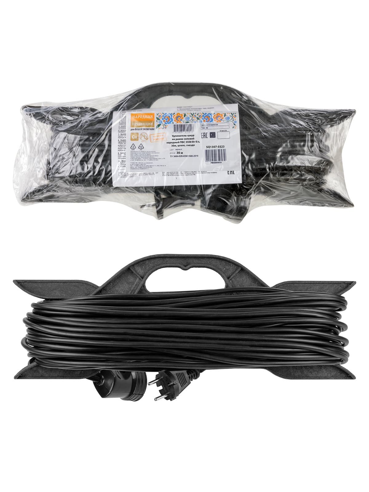 Удлинитель-шнур на рамке силовой народный ПВС 3500 Вт б/з, 30м, штепс. гнездо У1-13041 (Ун 130 0001)