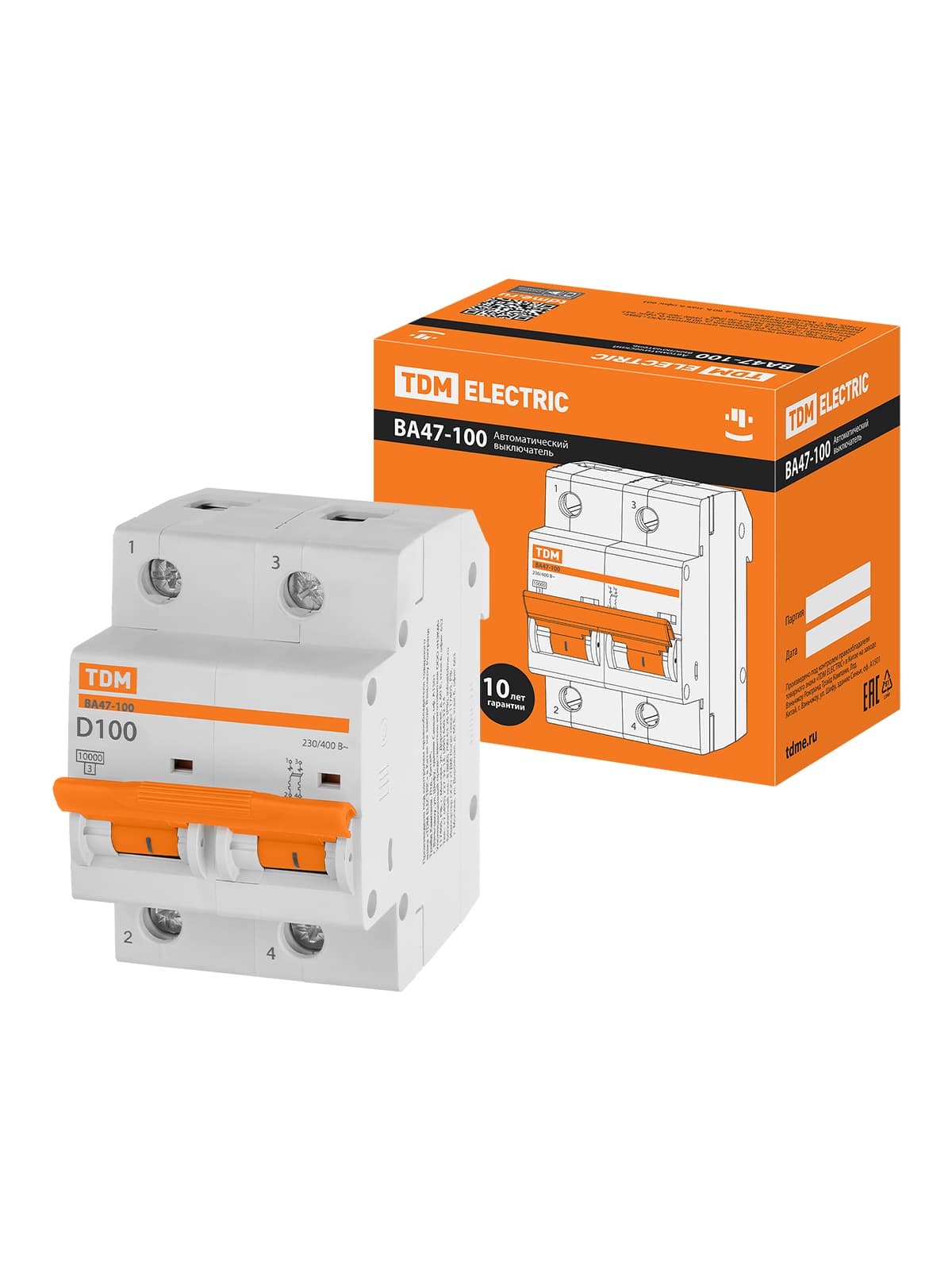 Авт. выкл. ВА47-100 2Р 100А 10кА х-ка D TDM