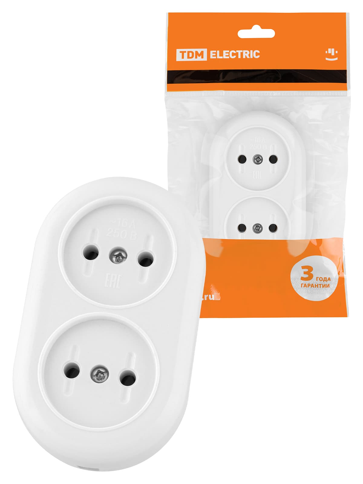 Розеточная колодка 2 гнезда 2П 16А 250B белая "Ретро" (карболит) TDM