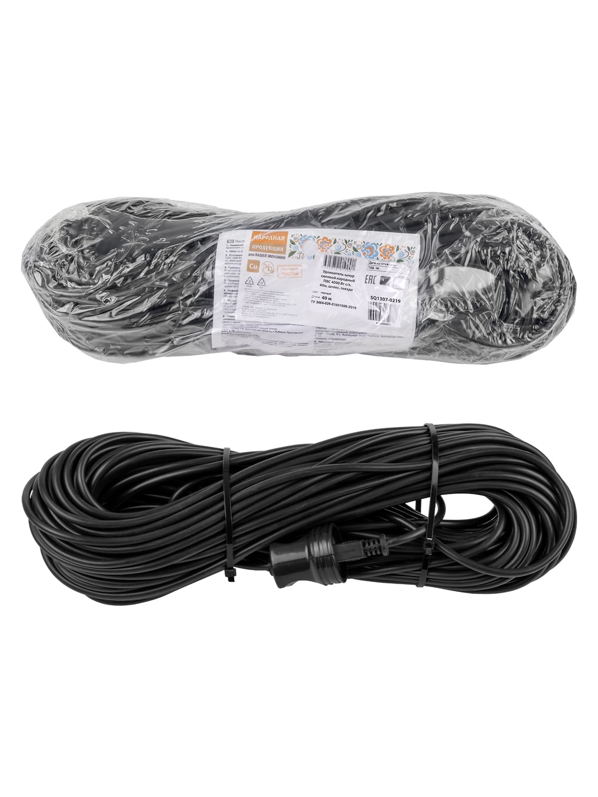 Удлинитель-шнур силовой народный ПВС 4000 Вт с/з, 40м, штепс. гнездо У1-13042 (Ун1 130 0001)
