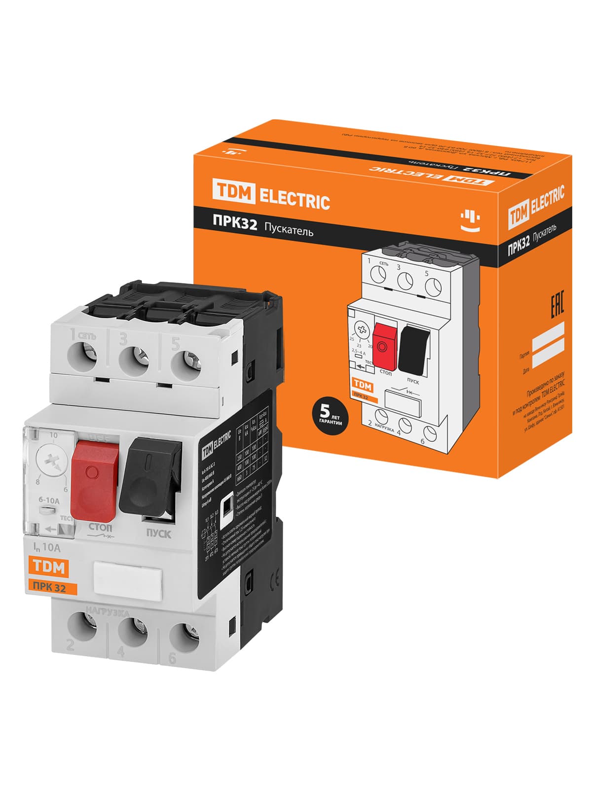Пускатель ПРК32-10 In=10A Ir=6-10A Ue 660В TDM