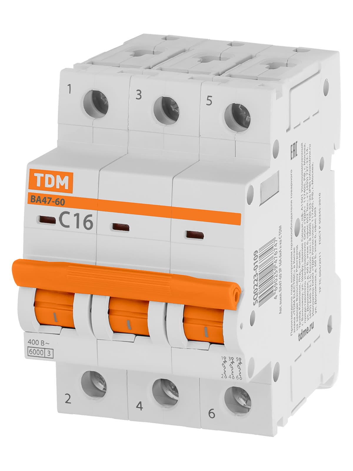 Авт. выкл. ВА47-60 3Р 16А 6кА х-ка С TDM