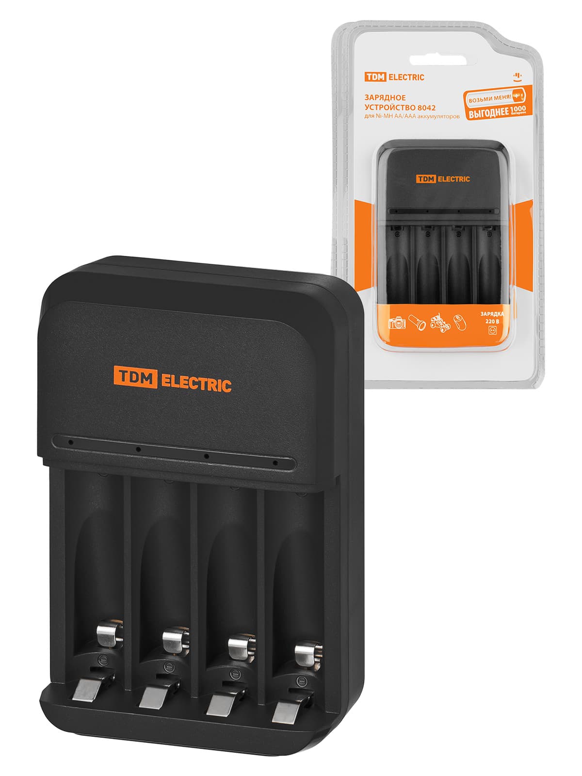 Зарядное устройство 8042 (800 mA 4 слота АА/ААА 2 кан.), 220 В, TDM