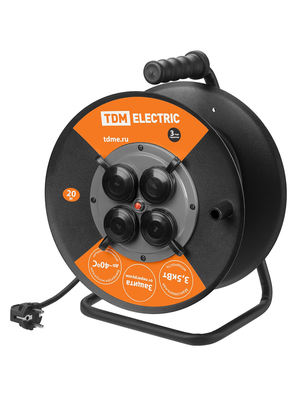 Удлинитель силовой УХз16-004 TDM (метал. катушка, А3, 4 места IP44/20м КГТП-ХЛ 3х2,5) УС1-43128 (УС1 430 1001)