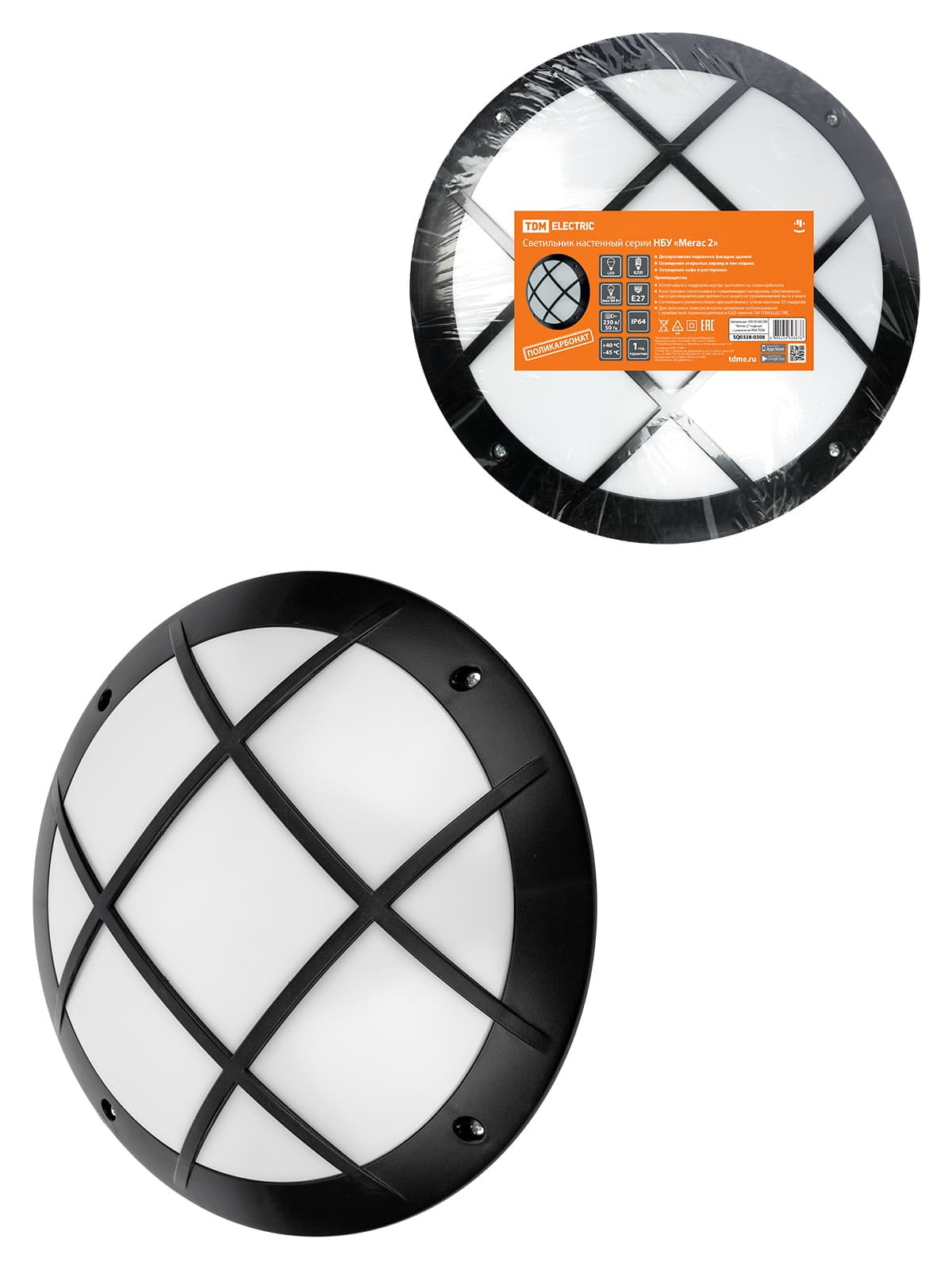 Светильник НБУ 05-60-008 "Мегас 2" черный с решеткой IP64 TDM