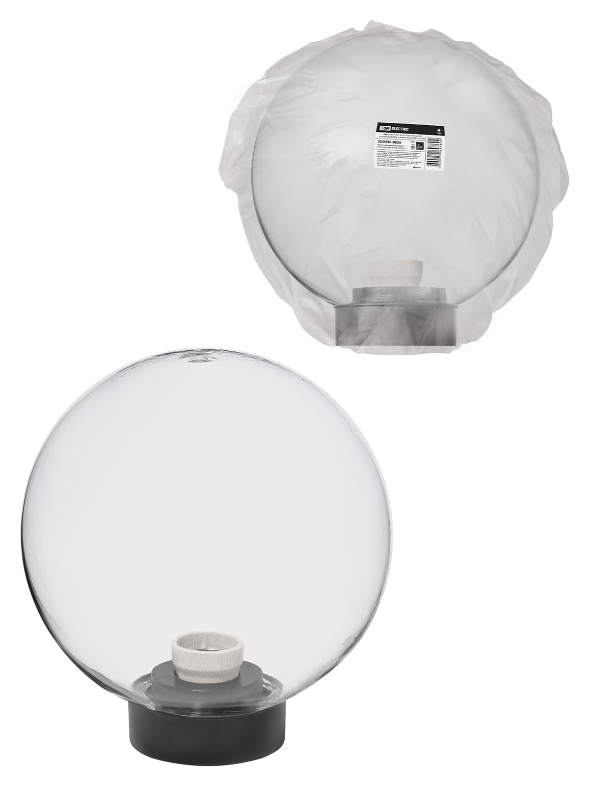 Светильник НТУ 03- 60-201 шар d=200 мм IP54 (прозрачный ПММА, основание плоское ПК, Е27) TDM