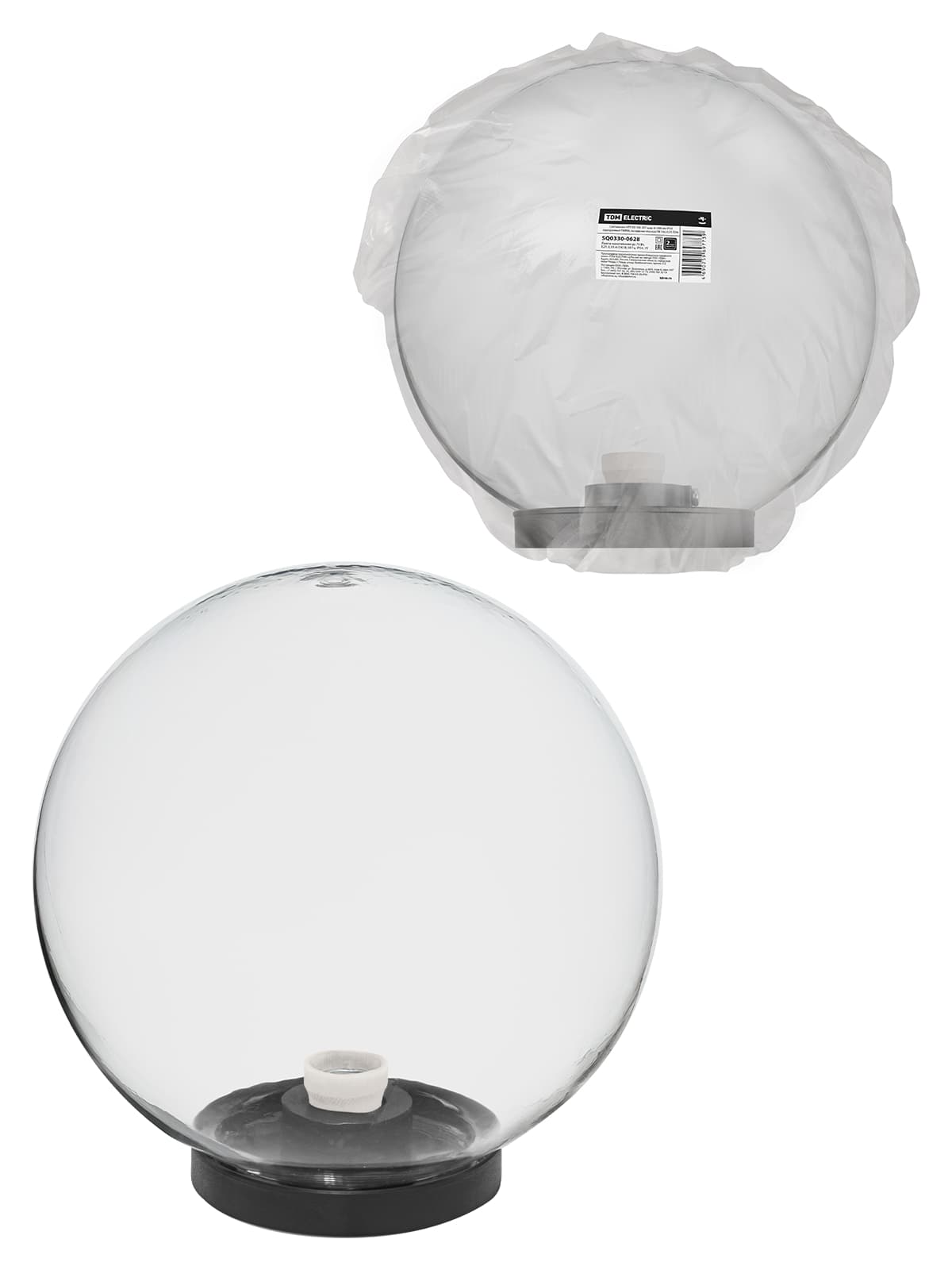 Светильник НТУ 03-100-301 шар d=300 мм IP54 (прозрачный ПММА, основание плоское ПК 145, Е27) TDM