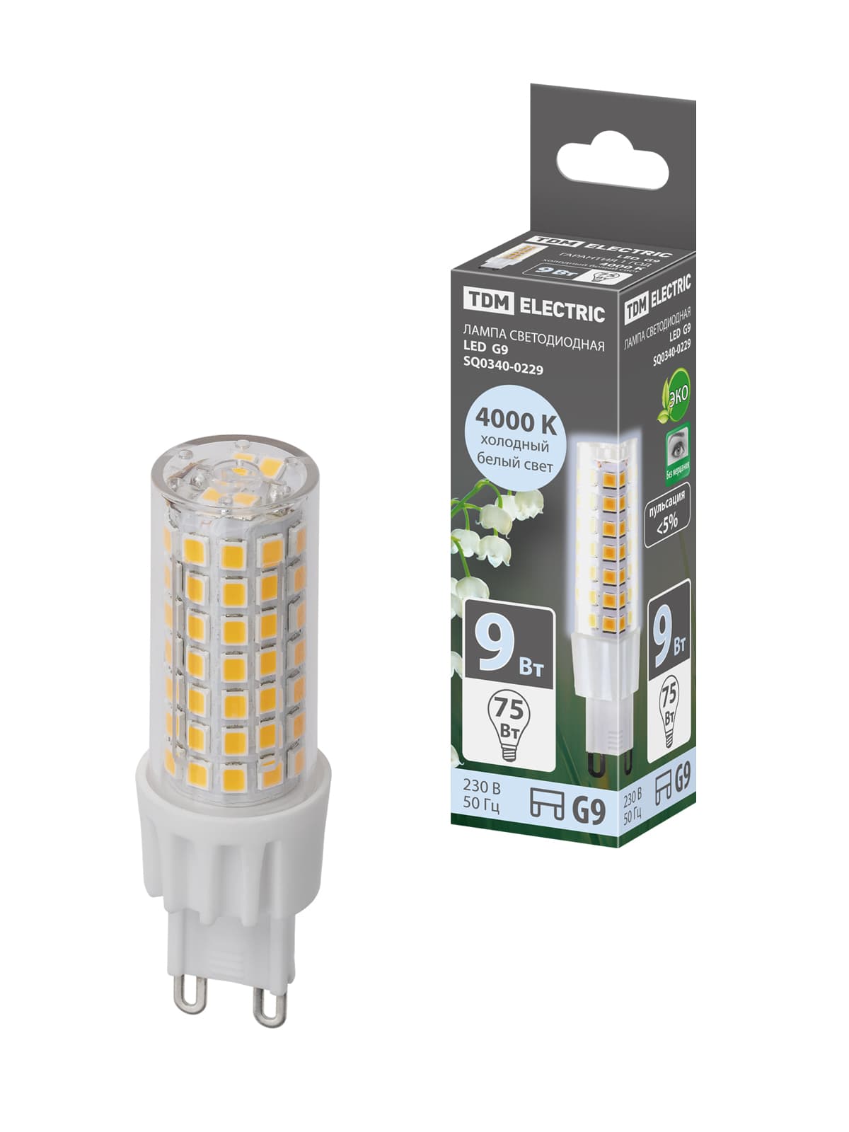Лампа светодиодная G9-9 Вт-230 В-4000 К, SMD, 21,5x70,5 мм TDM