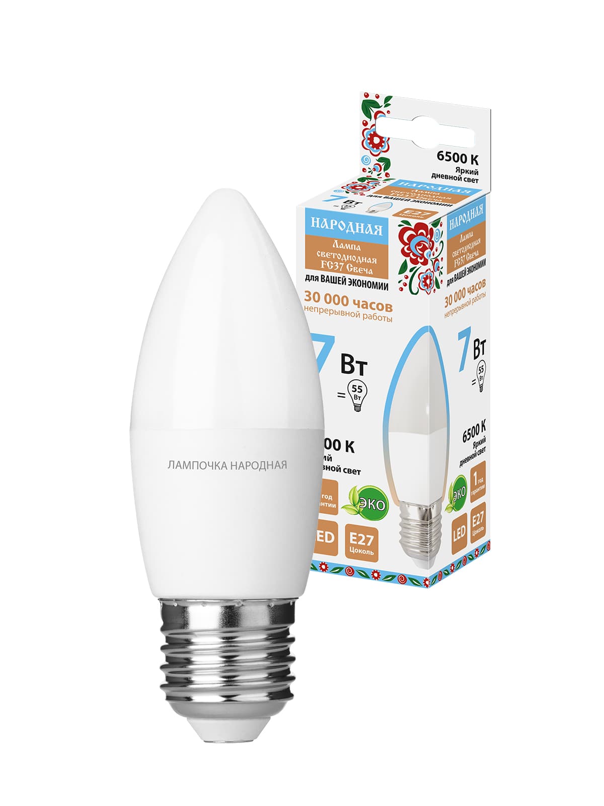 Лампа светодиодная FС37-7 Вт-230 В -6500 К–E27 Народная