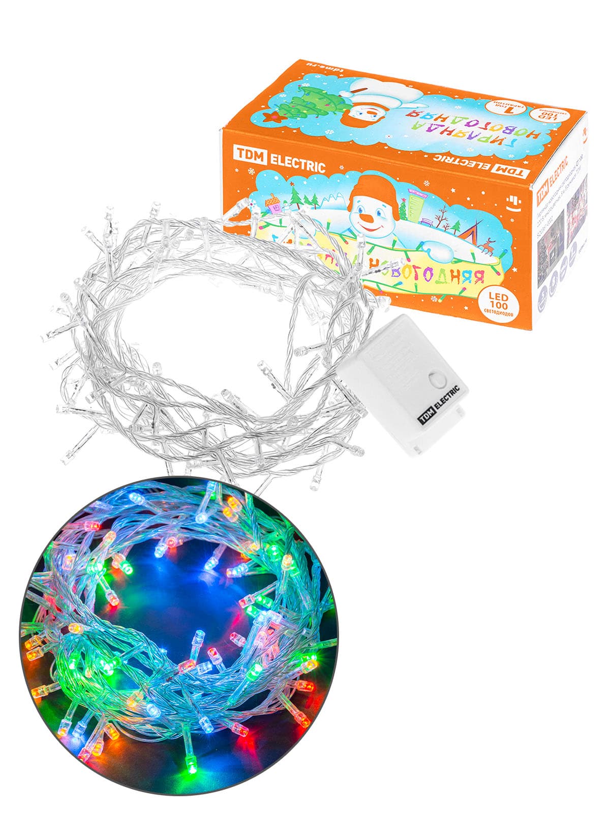 Гирлянда новогодняя  светодиодная, СГ 100, 220 В, многоцветная, 5 м, 8 режимов  TDM