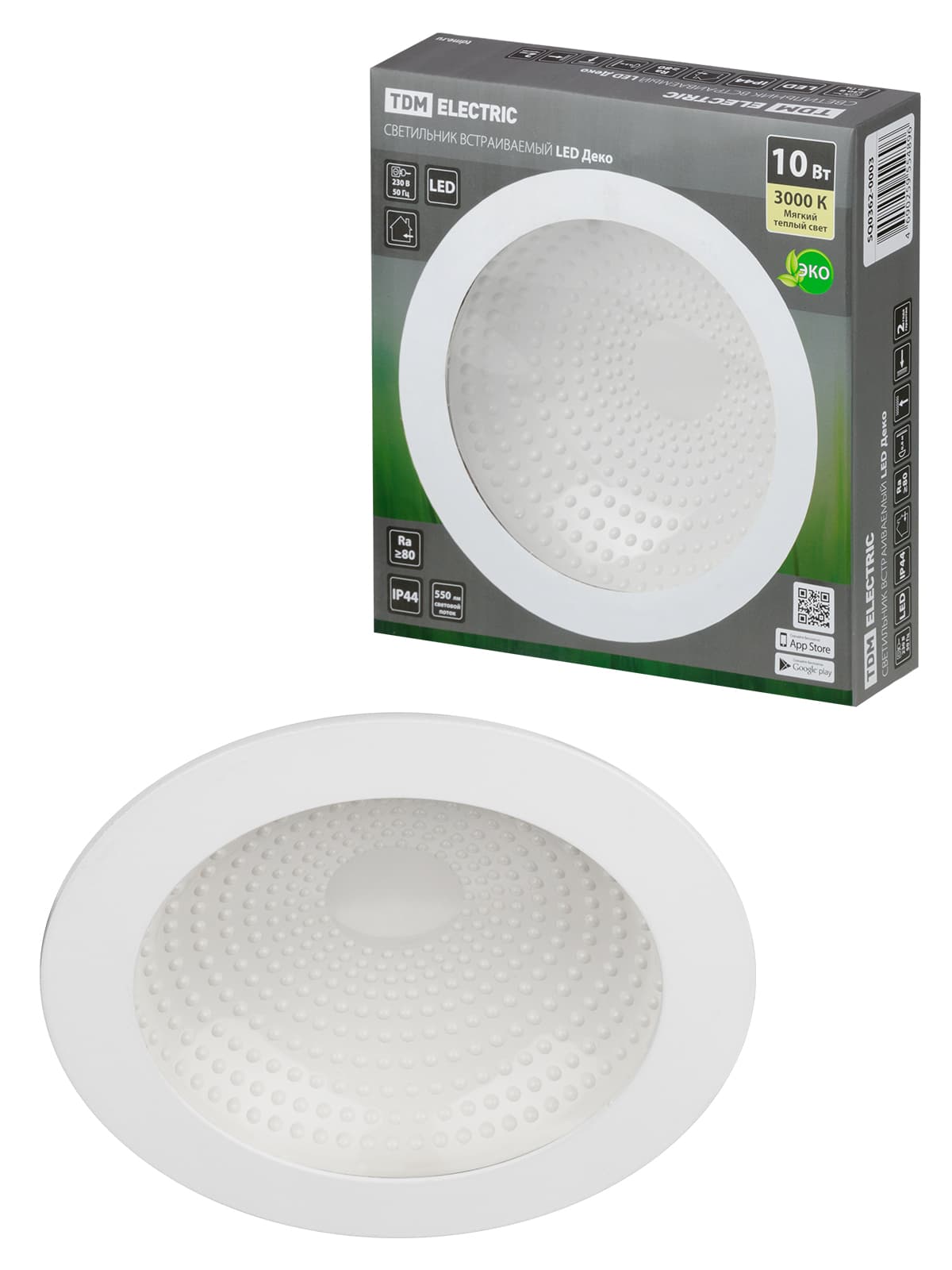 Светильник встраиваемый LED Деко 05, 10 Вт, 3000K, кругл, D170 мм, белый, IP44, TDM