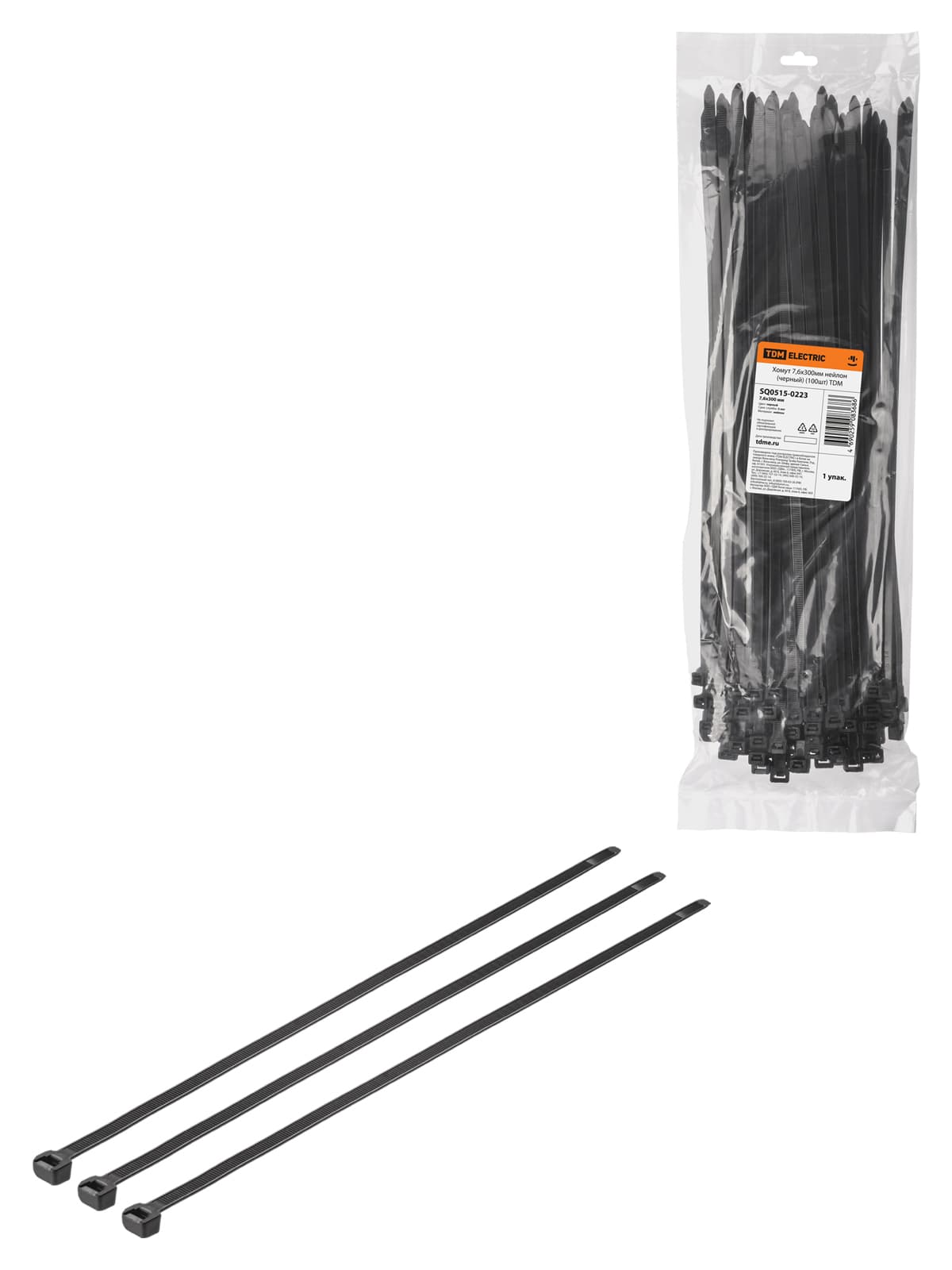 Хомут 7,6х300мм нейлон (черный) (100шт) TDM