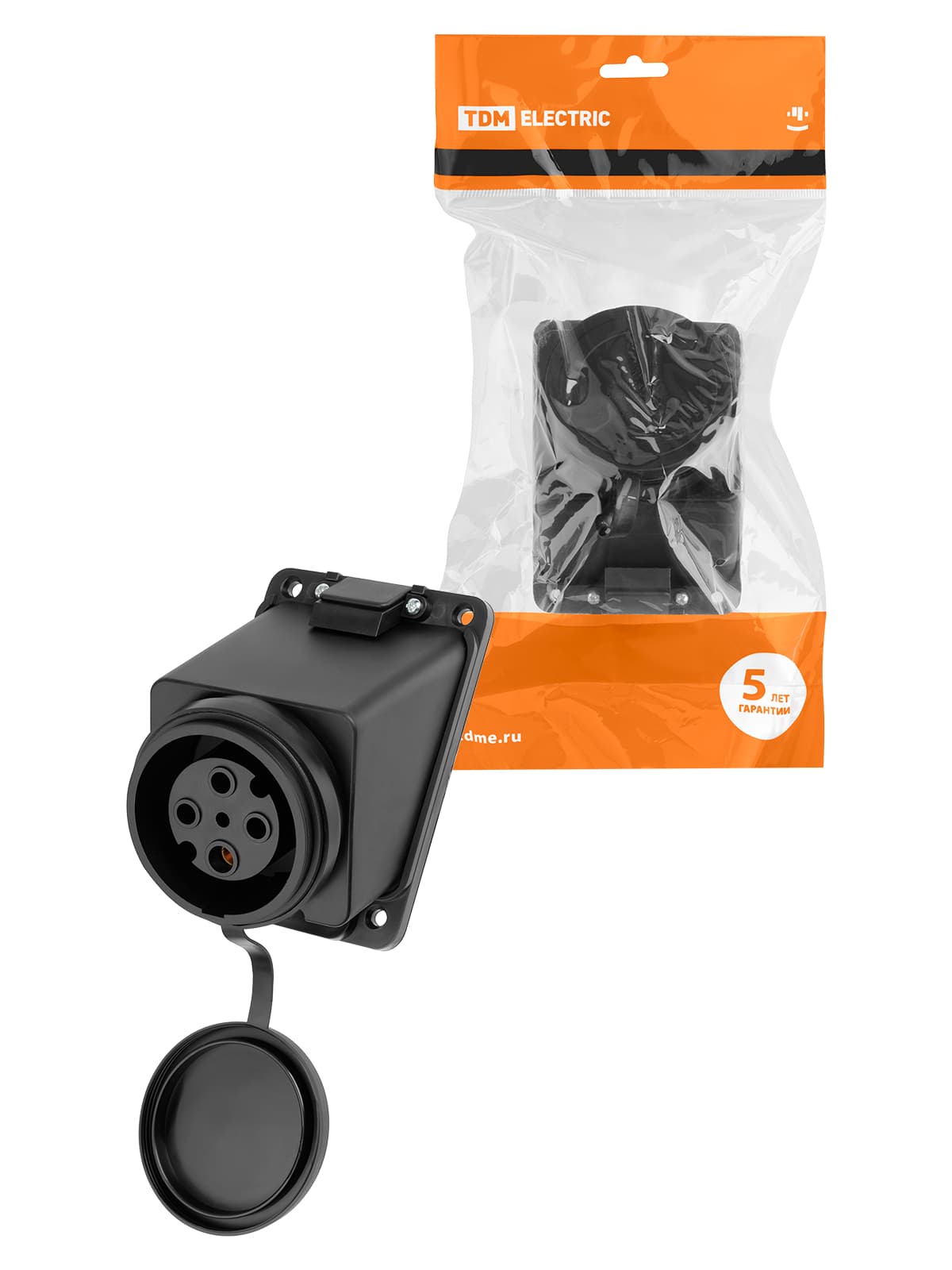 Розетка настенная с загл. наклон. каучук, 3Р+РЕ, 32А, 380В, IP44, черная TDM