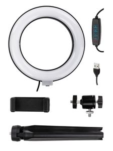 Лампа кольцевая светодиодная 16 см, 6 Вт, 2700-6400 К, штатив наст., диммер, USB, TDM