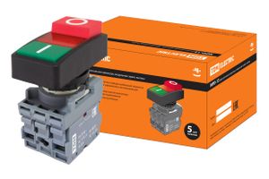 Кнопка двойная MPD13-11R (зеленая/красная-выступающая) (LED) в сборе d22мм/220В (I/O) линза красная TDM