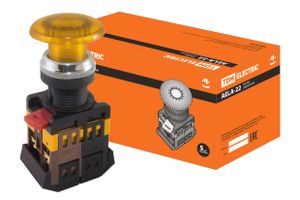 Кнопка AELA-22 "Грибок" желтый d22мм неон/230В 1з+1р TDM