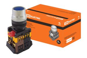 Кнопка ABLF-22 синий d22мм неон/230В1з+1р TDM