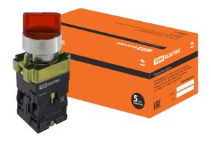 Переключатель на 2 положения SB2-BK2465 с фиксацией, 1НО+1НЗ, d22 мм, с подсветкой 230 В LED, красный, IP40 TDM
