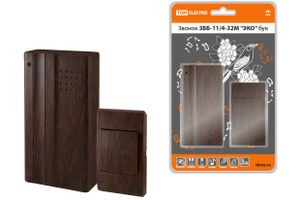 Звонок беспроводной на батарейках ЗББ-11/4-32М "ЭКО" бук (32 мелодии, кнопка IP30, 2х1,5В ААА) TDM