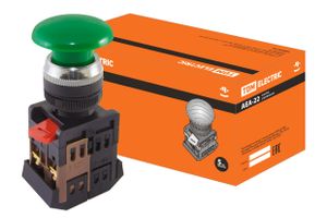 Кнопка AEА-22 "Грибок" зеленый d22мм 1з+1р TDM