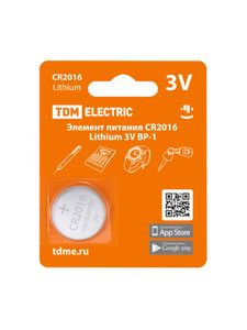 Элемент питания CR2016 Lithium 3V BP-1 TDM