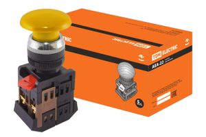 Кнопка AEА-22 "Грибок" желтый d22мм 1з+1р TDM