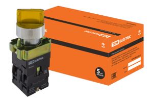 Переключатель на 2 положения SB2-BK2565 с фиксацией, 1НО+1НЗ, d22 мм, с подсветкой 230 В LED, желтый, IP40 TDM