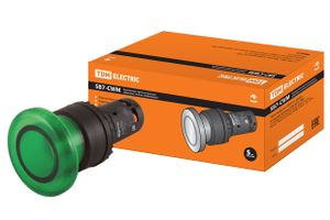 Кнопка грибовидная SB7-CWM31 с возвратом, 1НО, с подсветкой 24 В LED, d35 мм, зеленая, IP40 TDM