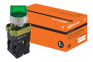 Переключатель на 2 положения SB2-BK2365 с фиксацией, 1НО+1НЗ, d22 мм, с подсветкой 230 В LED, зеленый, IP40 TDM