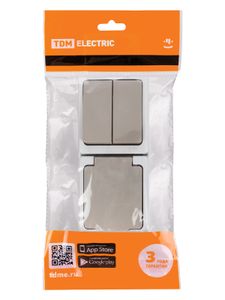 Блок (вертикальный) выключатель 2-кл. + розетка 2П+З с з/ш БКВР IP54 серый "Вуокса" TDM