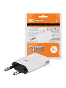 Вилка б/з белая 10А 250В (евровилка CEE 7/16) угловой вывод проводника TDM