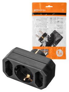 Блок на 3 гнезда: 1x2П+3 16 А + 2х2П 2,5 А под плоскую вилку 250 B черный TDM