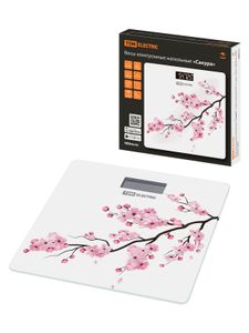 Весы электронные напольные "Сакура", стекло, деление 0,01 кг, макс. 180 кг, 28х28 см, TDM