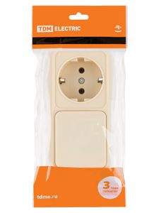 Блок комбинированный выкл. 1-кл. 10А + розетка 2П+З 16А 250В БКВР IP20 сл. кость "Ладога" TDM