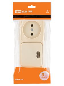 Блок комбинированный выключатель 1-кл. с подсветкой 10А + розетка 2П 10А 250В БКВР IP20 сл. кость "Ладога" TDM