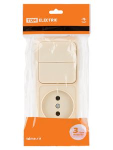 Блок комбинированный выкл. 2-кл. 10А + розетка 2П 10А 250В БКВР IP20 сл. кость "Ладога" TDM