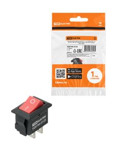 Выключатель клавишный KCD11-101 250В AC/DC, 1P, 3А, (2с), ON-OFF, черный корпус, красная клавиша, Micro TDM